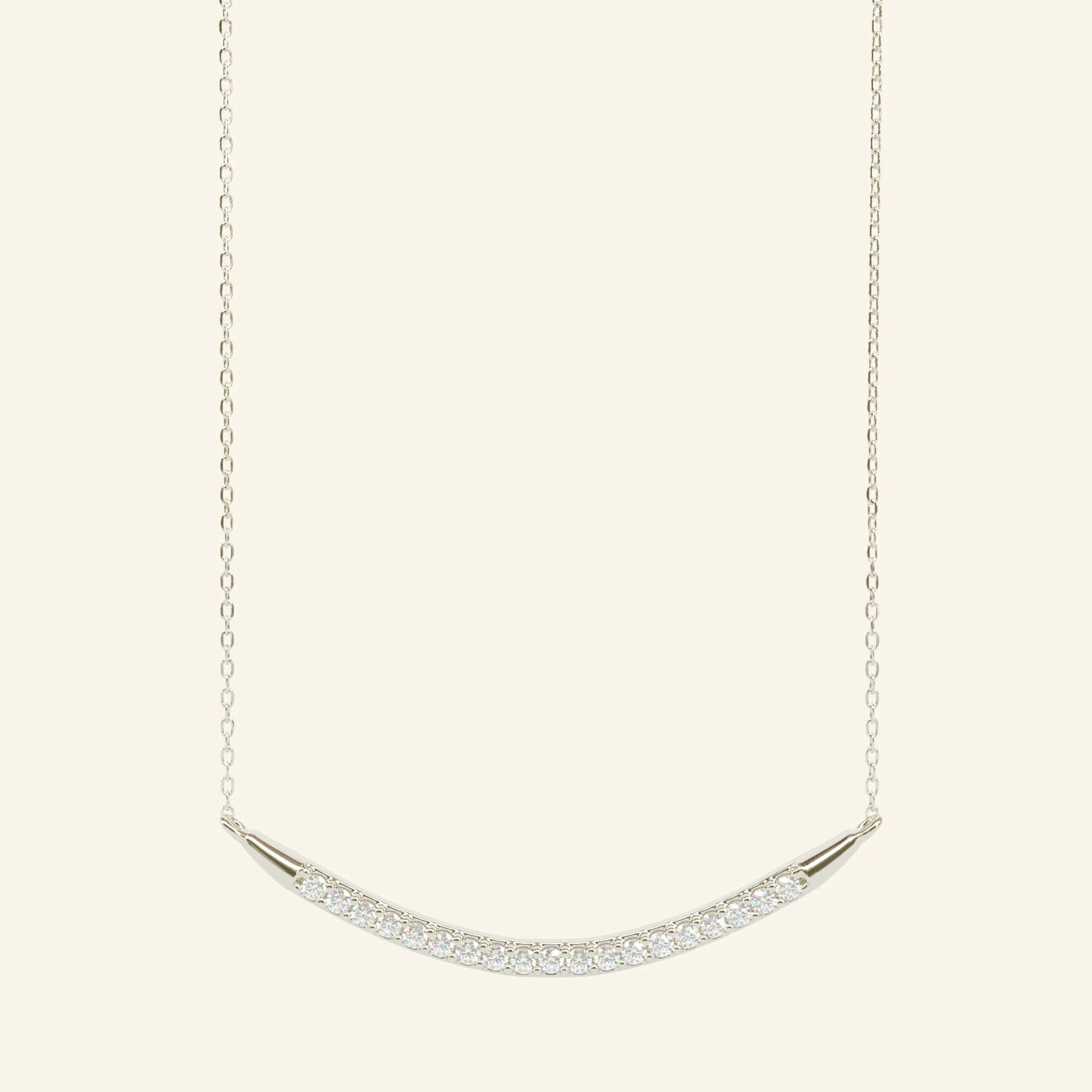 0.18 TCW Round Moissanite Curved Bar Necklace