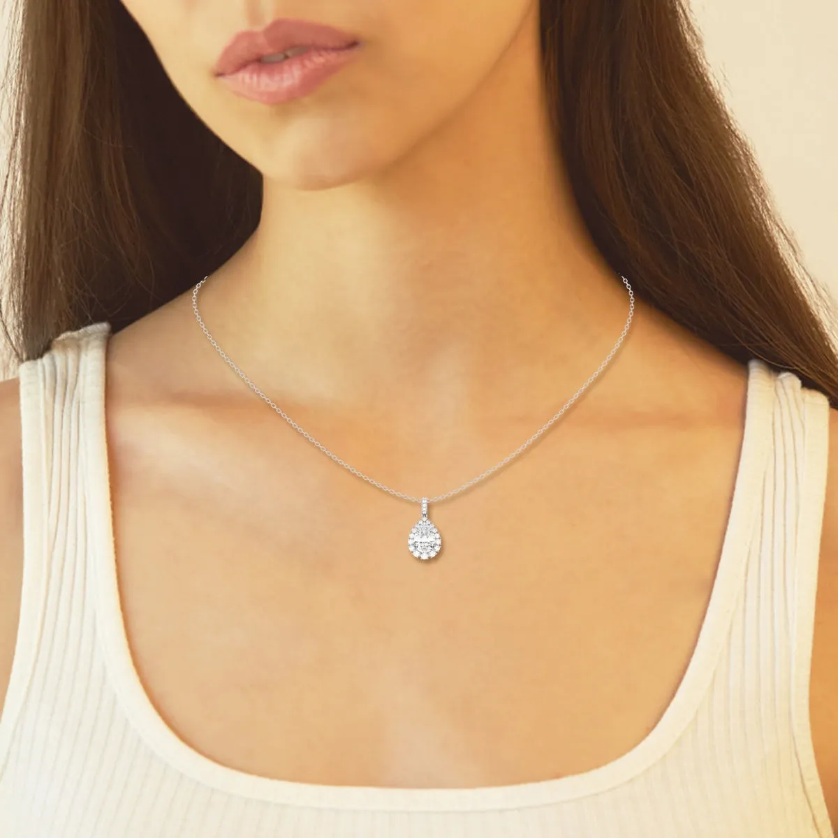2.0 CT Pear Moissanite Diamond Halo Necklace
