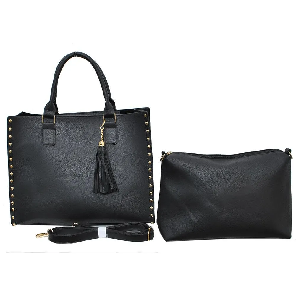Black NGIL Faux Leather 2-IN-1 Tassel Bag