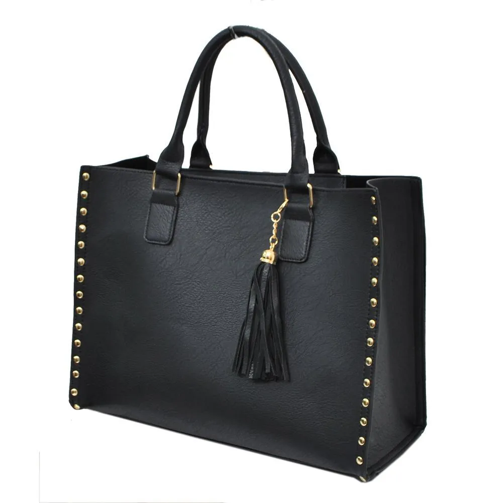 Black NGIL Faux Leather 2-IN-1 Tassel Bag