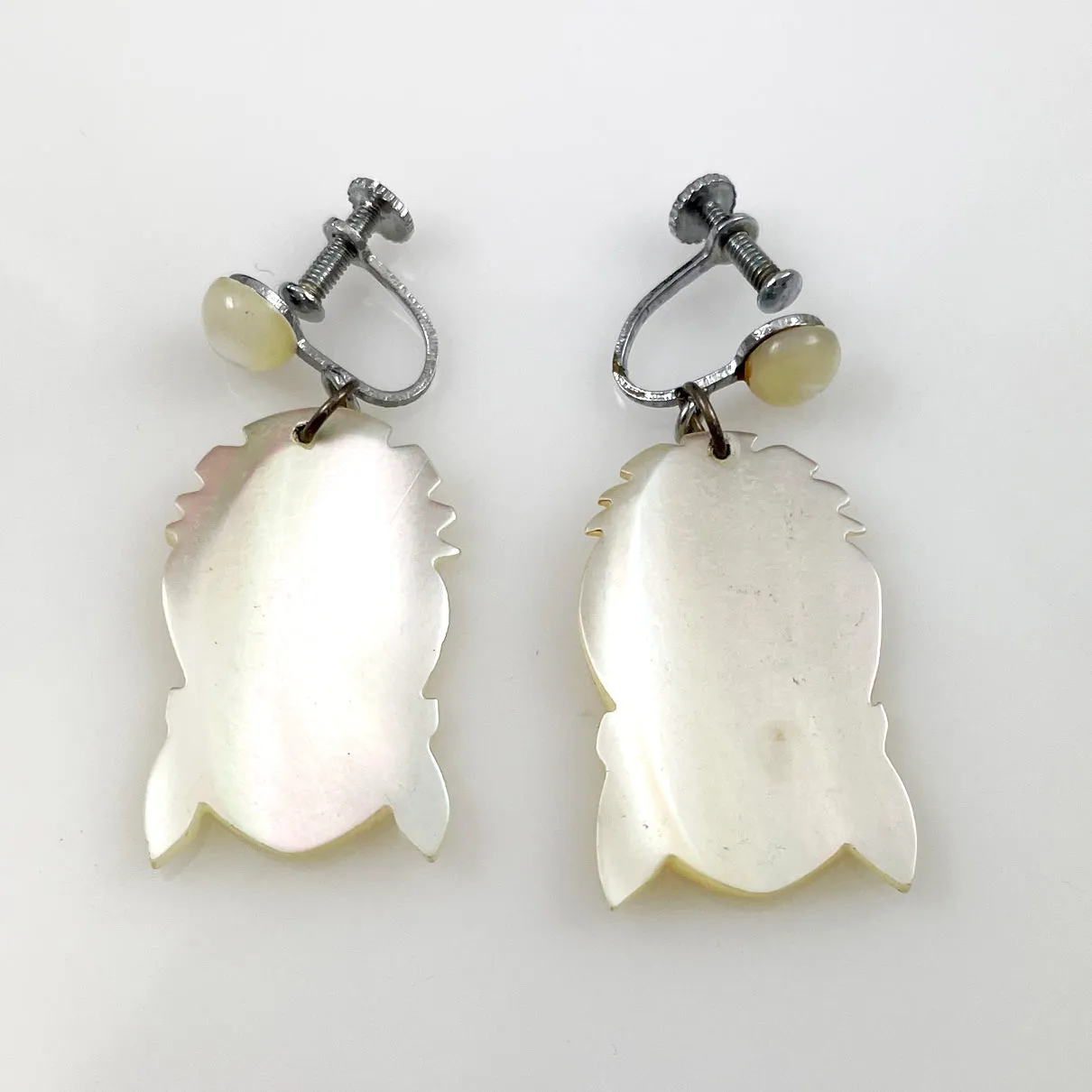 Carved Mother of Pearl Goddess Earrings Vintage