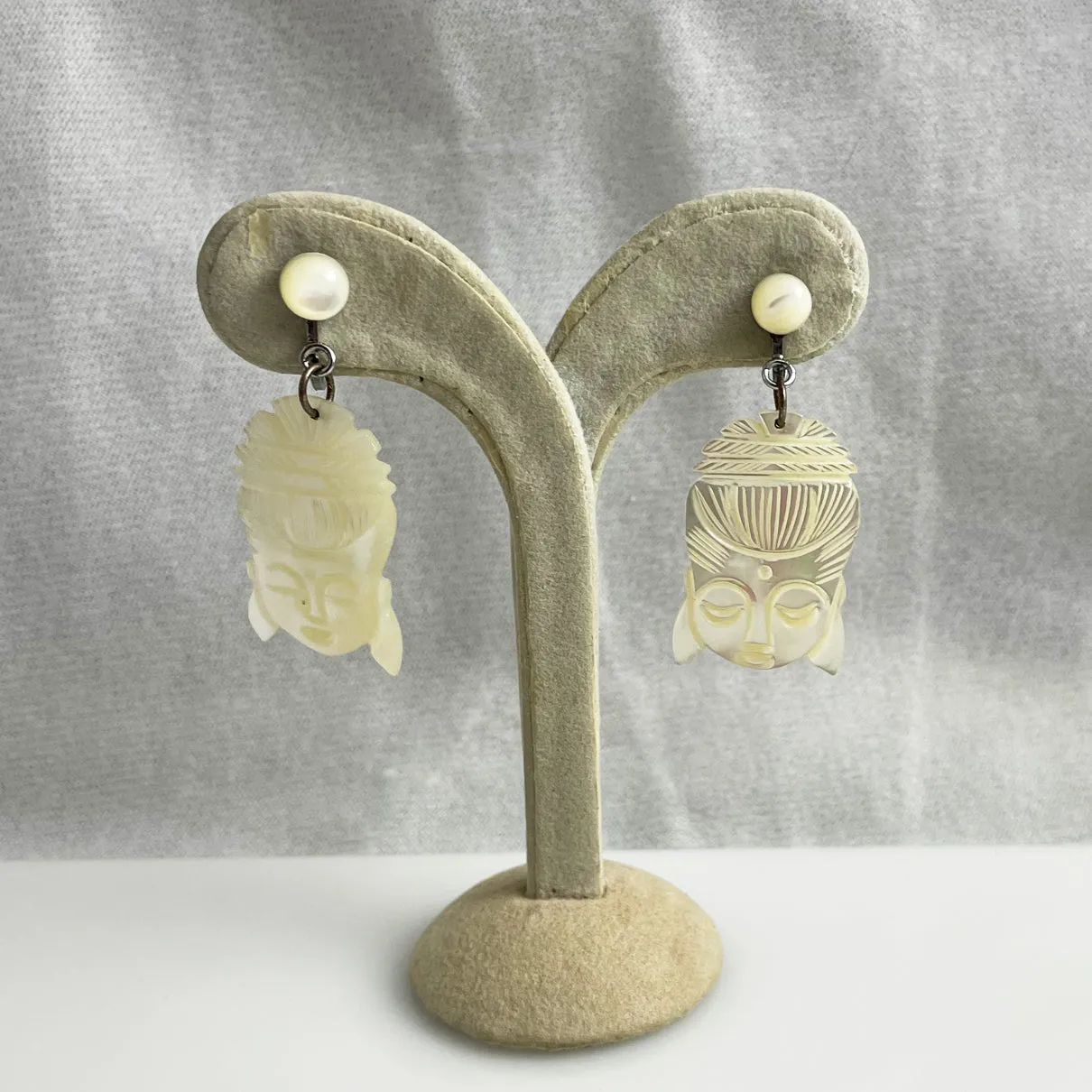 Carved Mother of Pearl Goddess Earrings Vintage