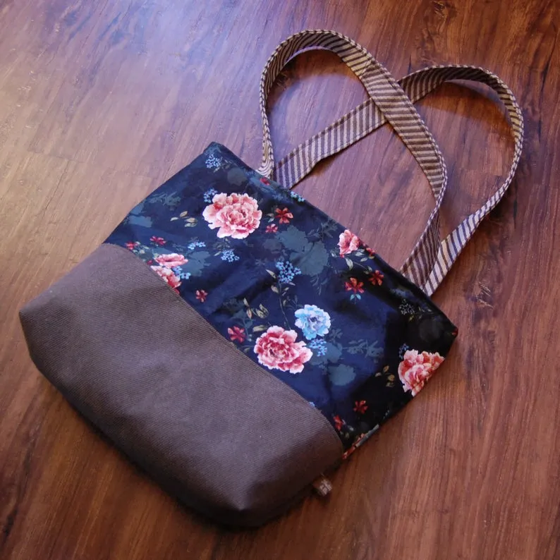 Diagonal Floral Tote