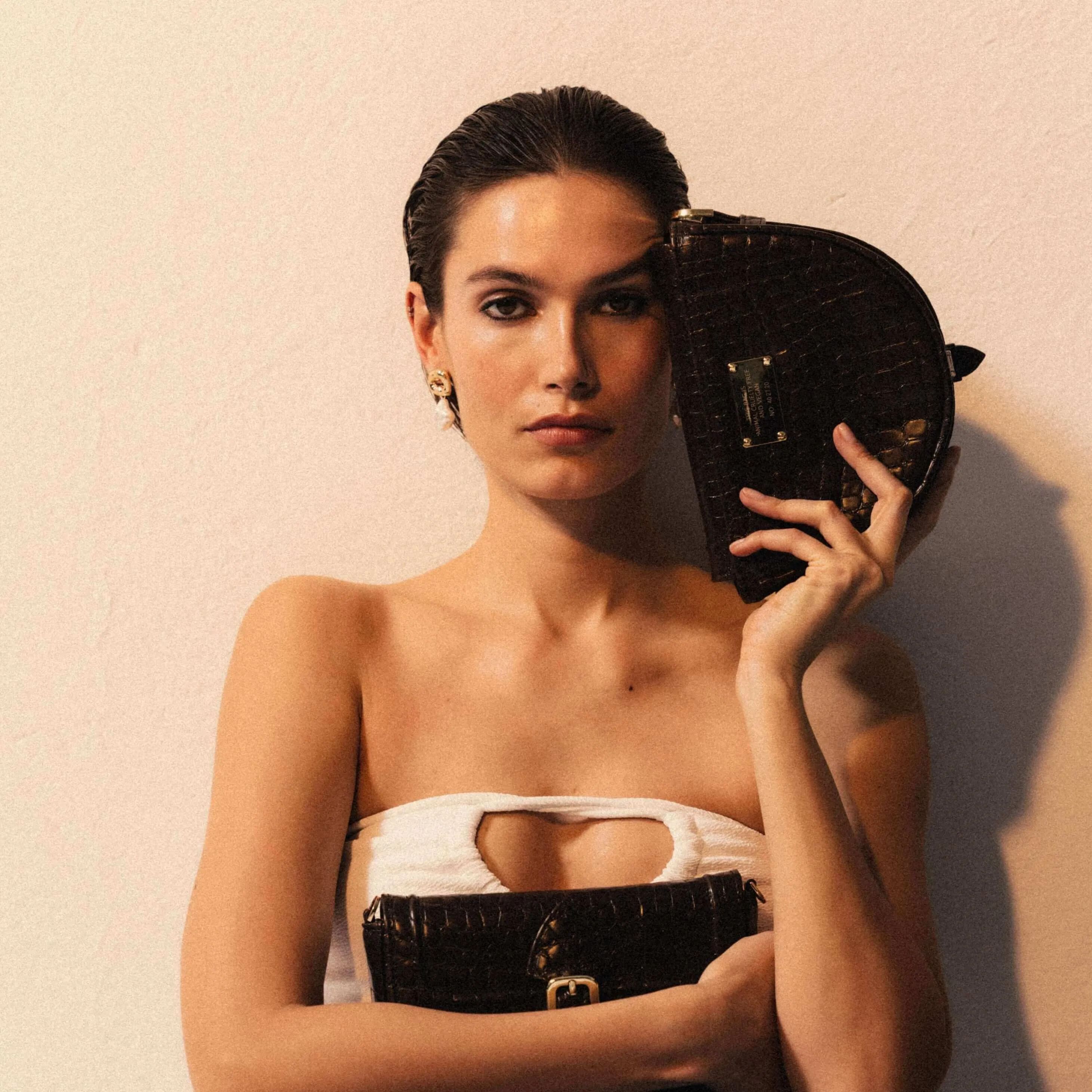 Joy Midi Flow - Saddle Shoulder Bag - Black Ink Croco