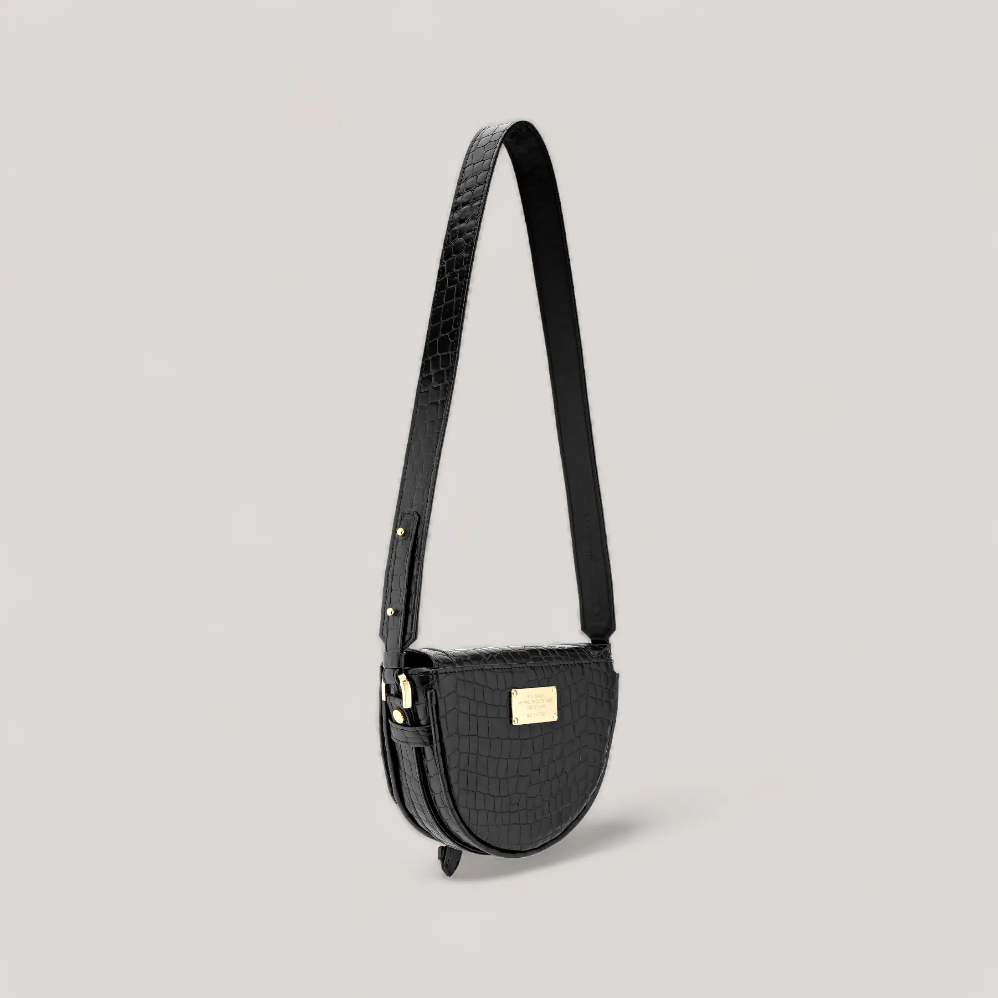 Joy Midi Flow - Saddle Shoulder Bag - Black Ink Croco