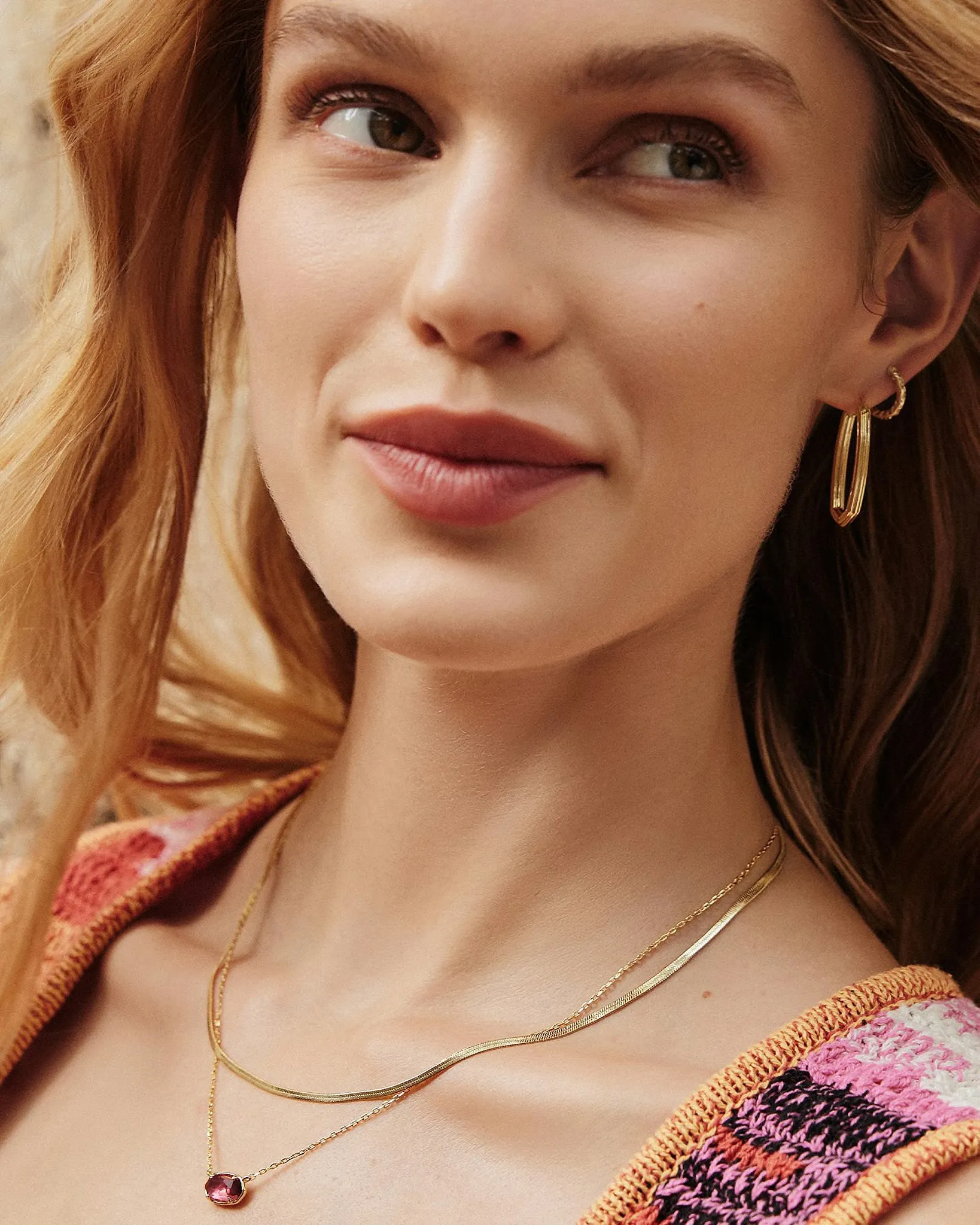Kendra Scott Grayson Herringbone Multi Strand Necklace in Light Burgundy Illusion and Gold