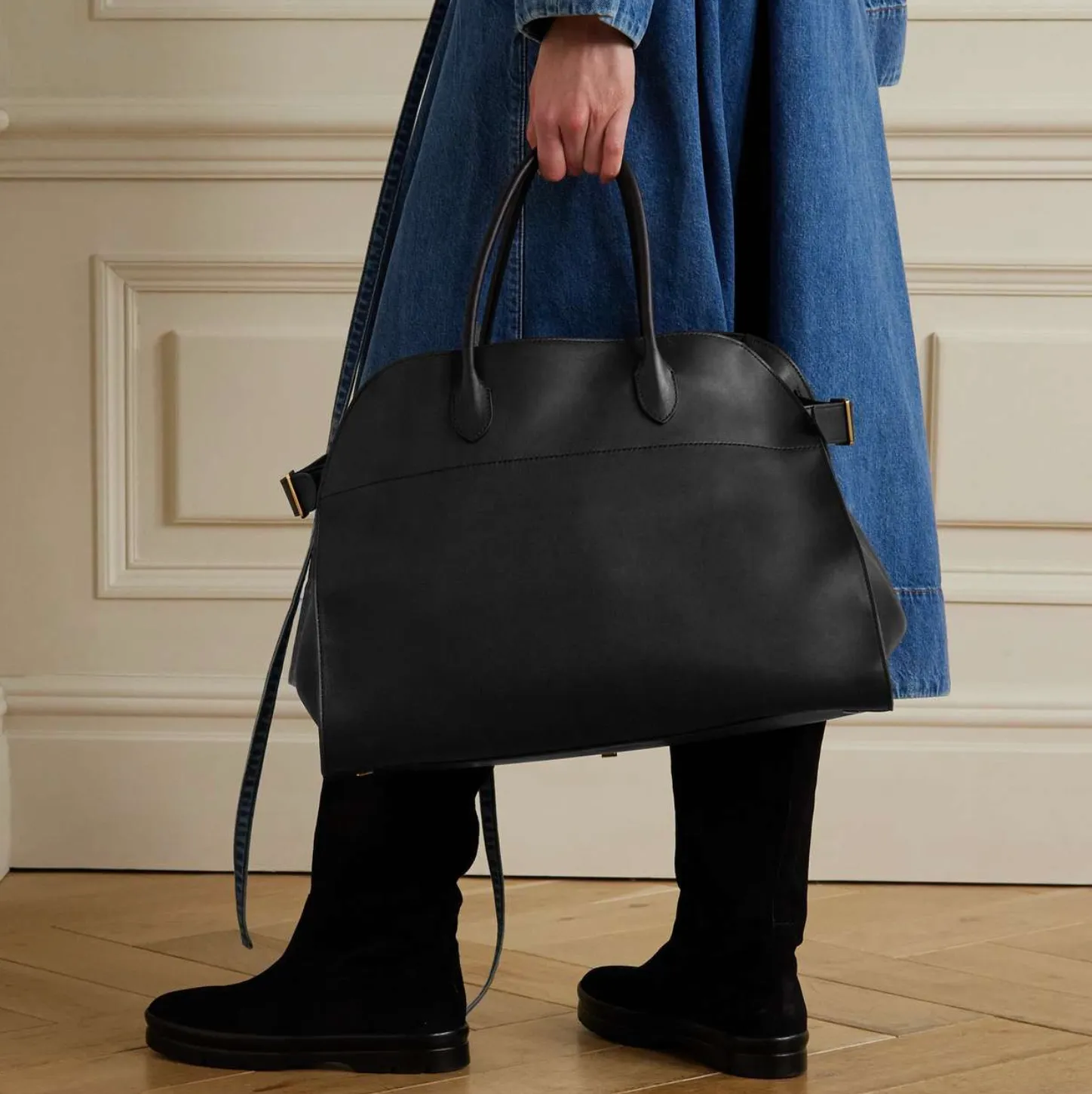 Luxurious Black Leather Tote Bag - Margaux 17 with Buckle Detail
