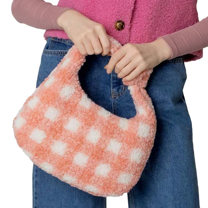 Plaid Check Patterned Sherpa Tote Bag