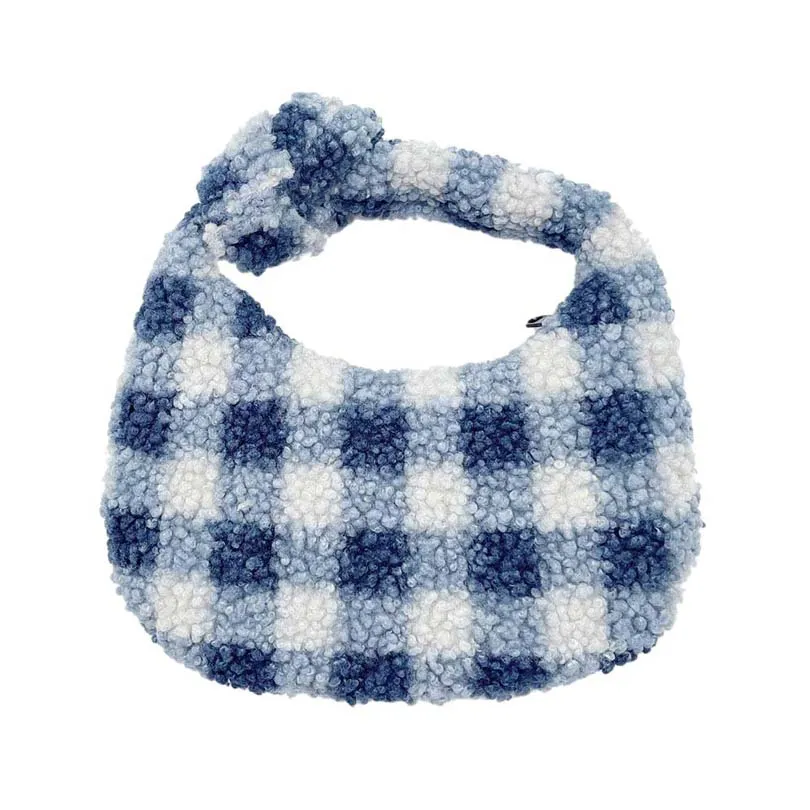Plaid Check Patterned Sherpa Tote Bag