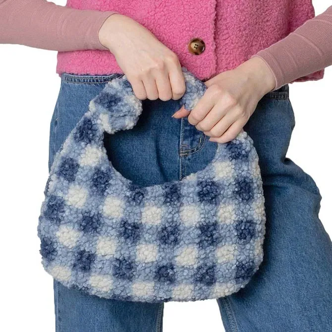 Plaid Check Patterned Sherpa Tote Bag