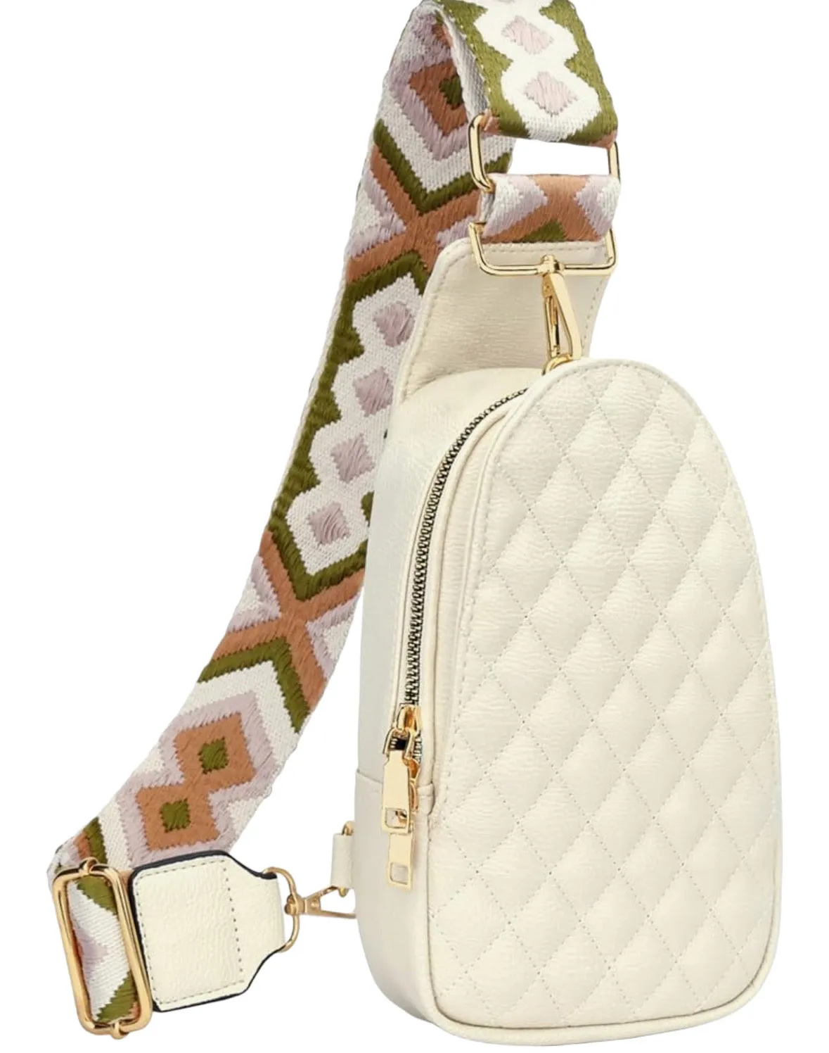 Quilted patterned sling bag Camel or Ivory