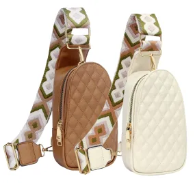 Quilted patterned sling bag Camel or Ivory