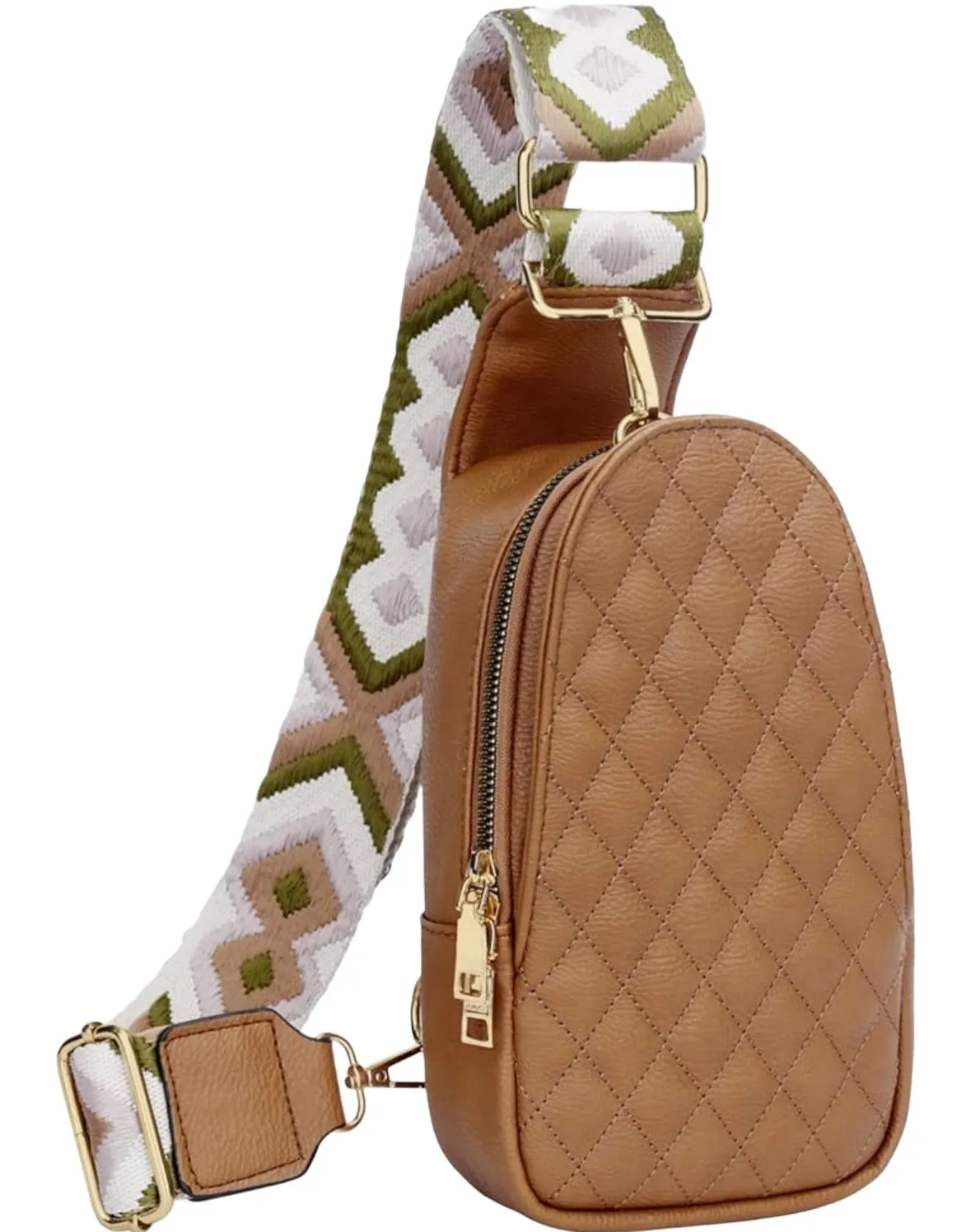 Quilted patterned sling bag Camel or Ivory