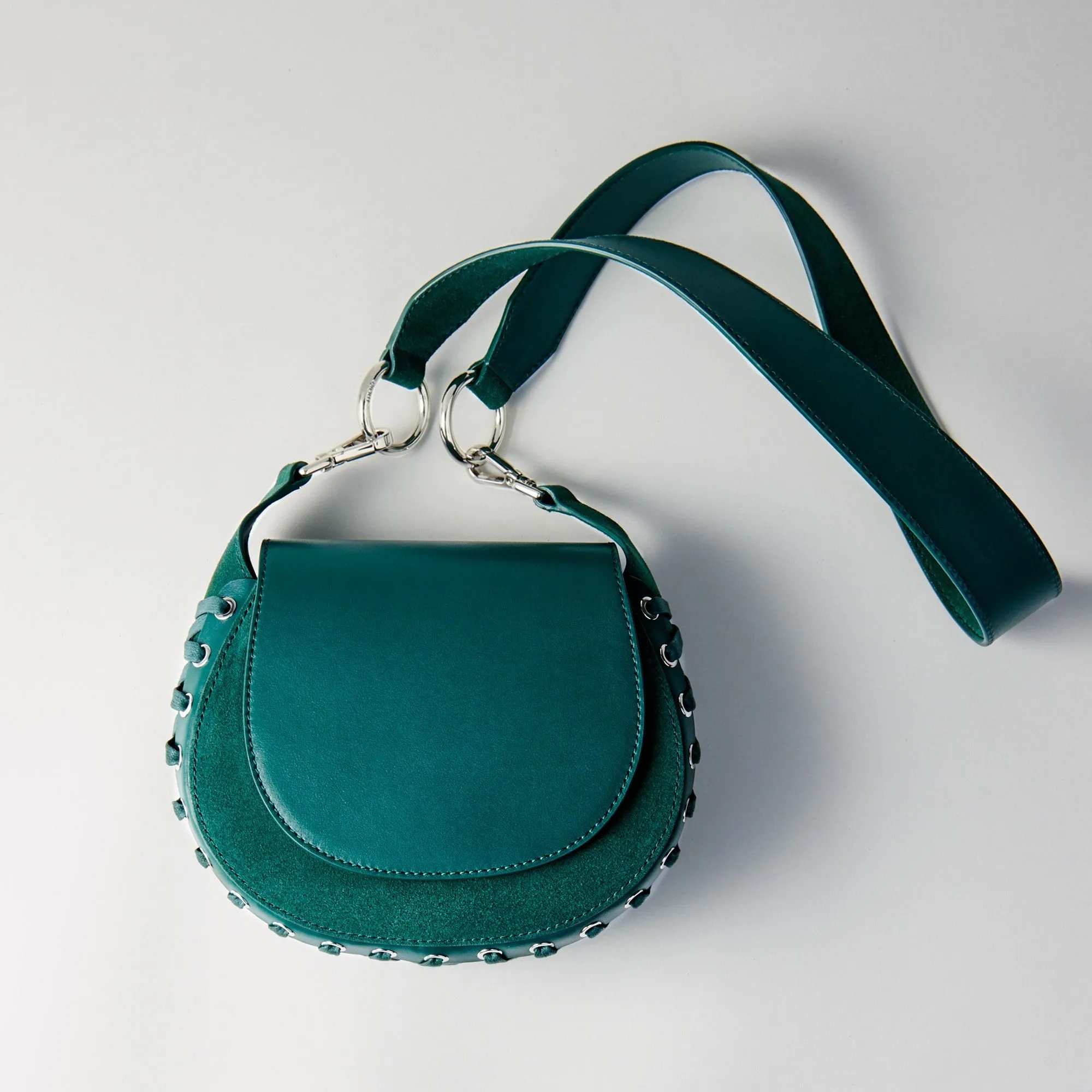 Women Laceup Leather And Suede Gyps Pm Handbag - Green