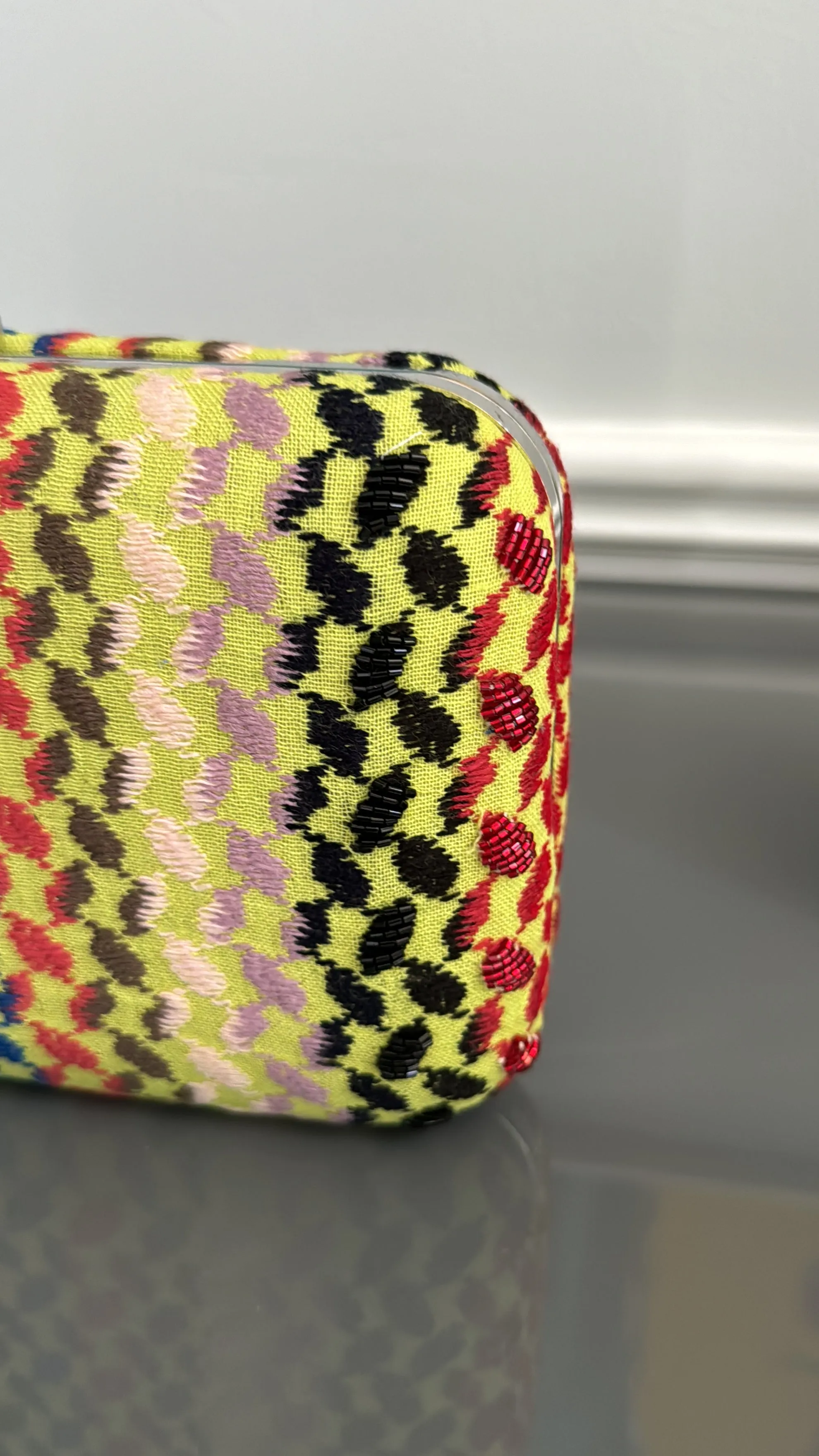 Yellow multi colors rectangle beaded keffiyeh Clutch, handbag