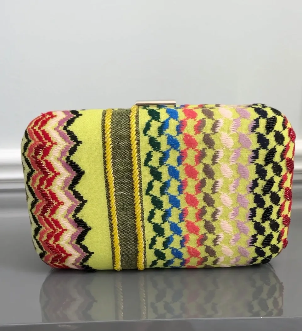 Yellow multi colors rectangle beaded keffiyeh Clutch, handbag